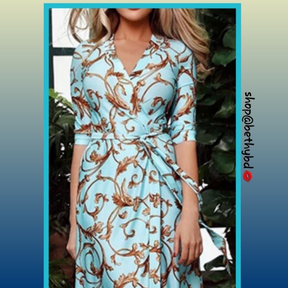 Boho Floral Vines Maxi Dress w/waist tie/wrap - Picture 4 of 9